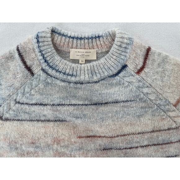 Sezane Zenia Sweater Ivory Wool Alpaca Blue Tan Stripe Pullover Knit XS S - Picture 7 of 9